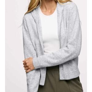 Nuuds Cozy Knit Zip Up Cardigan Heather Grey Hooded Wool Yak Blend New Soft